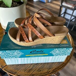 Skechers Tan Wedge Shoes with Criss-Cross Straps